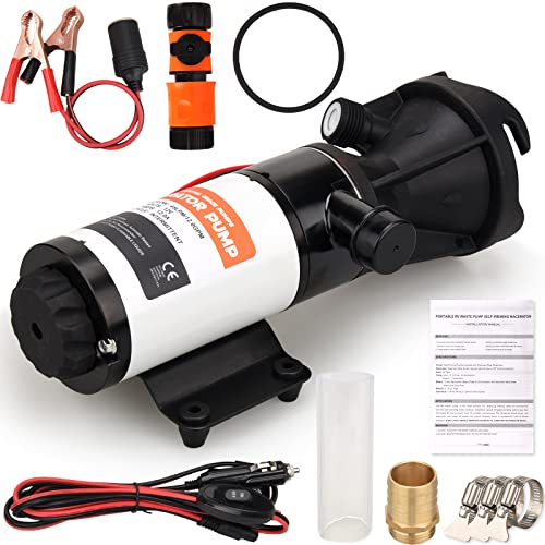 RVRAYS RV Macerator Pump 12V 12GPM Self-Priming Sewer Pump, Quick Release Sewage Chopper Pump, Waste Water Pump with Hoses & Clamps