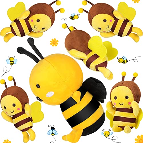 Jerify 6 Pieces Bee Plush Bumble Bee Stuffed Animal Toy, Bees Plush with Yellow, Cuddly Large Soft Bee Pillow 2 Sizes 7.87 Inches 4.72 Inches
