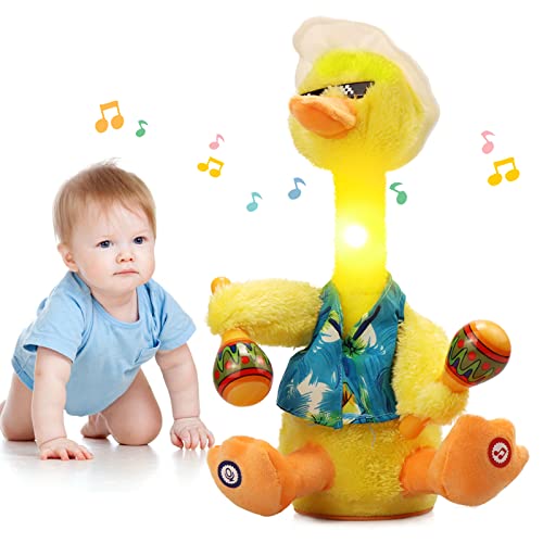 MILEGI Talking Duck Toy Repeats What You Say Dancing Duck Baby Toys for Kids Toddlers Infants Mimicking Singing Duck Stuffed Animal Plush Toys Shaking Head Electric Interactive Animated Toy