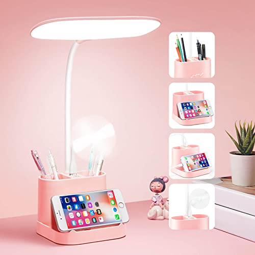 Mubarek Cute Desk Lamp Pink Lamp Cute Desk Accessories, 3 Modes 8W Dimmable Pink Desk Lamp+Organizers, Pink Desk Accessories Kawaii Desk Accessories, Cute Lamp Cute Desk Decor Cute Office Supplies