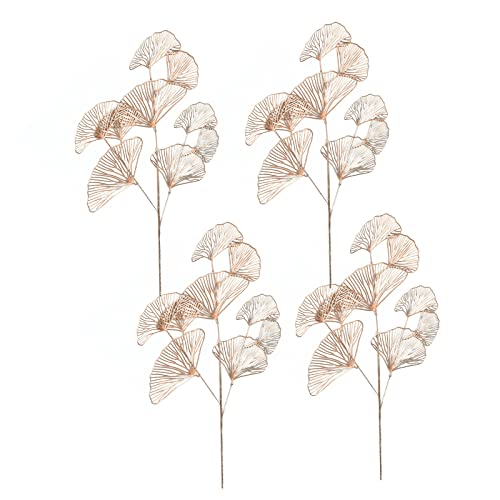 CVPDI 4 Pack Ginkgo Leaves Decorations,Artificial Gold Leaves with Stems Indoor Outdoor Planter Vase Filler Home Garden Wedding Decor
