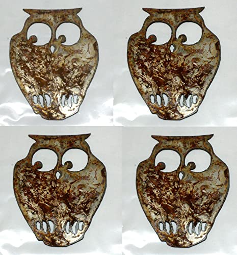 Lot of 4 Barn Owl Birds Shapes 4″ Rusty Metal Vintage Craft Sign Ornament Home and Garden