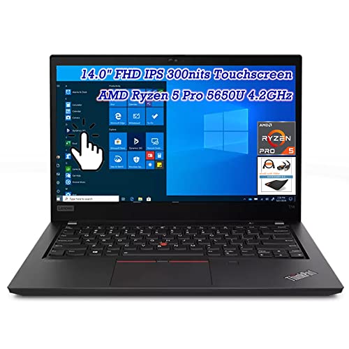 Lenovo ThinkPad T14 Gen 2 Light Laptop, 14.0″ FHD IPS Touchscreen 300nits, AMD Ryzen 5 Pro 5650U, Wi-Fi 6 , USB-C, AMD Radeon Graphics, Backlit KB, Win10 Pro, w/Accessories (16GB RAM | 512GB PCIe SSD)