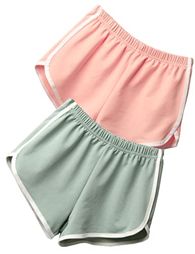 Locachy Womens 2 Pack Cotton Yoga Dance Short Pants Summer Athletic Cycling Gym Sports Shorts Pink,Green L