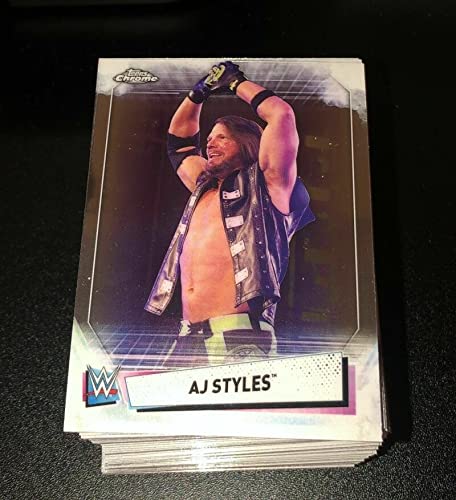2021 Topps Chrome WWE Wrestling Complete Hand Collated (NM or Better) Set of 100 Cards-Includes the following wrestlers AJ Styles Aleister Black Alexa Bliss Asuka Bayley Becky Lynch Braun Strowman The Fiend Bray Wyatt Charlotte Flair Drew McIntyre Jeff Ha