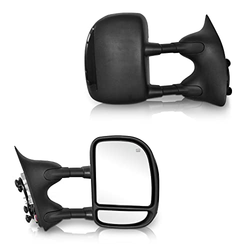 PZ Driver and Passenger Side Tow Mirrors with POWER HEATED,W/SMOKE SIGNAL,BLACK,Replacement Fit for 1999-2007 for ford for F250 for F350 for F450 for F550 Super Duty