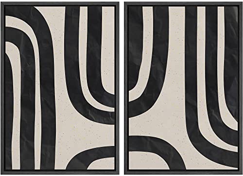 Ashbrook Framed Canvas Print Wall Art Black and Gray Geometric Spiral Display Abstract Shapes Illustrations Modern Minimalist Multicolor for Living Room, Bedroom, Office – 16″x24″x2 BLACK