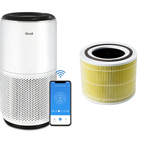 LEVOIT Air Purifiers for Home Large Room, 403 sq.ft, White & Air Purifier Pet Allergy Replacement Filter, 3-in-1 True HEPA, High-Efficiency Activated Carbon, Core 300-RF-PA, 1 Pack, Yellow