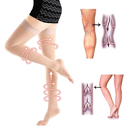 Compression Stockings Thigh High 20-30 mmHg Medical Pantyhose Open Toe Support Hose with Non-Slide Firm Support Hose for Women Men Edema Varicose Veins Swelling Nursing Compression Pantyhose