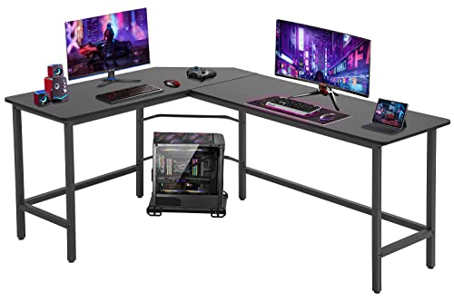 FDW Computer Desk L Shaped Gaming Desk Corner Office Desk PC Wood Home Large Work Space Study Desk Workstation (Black)