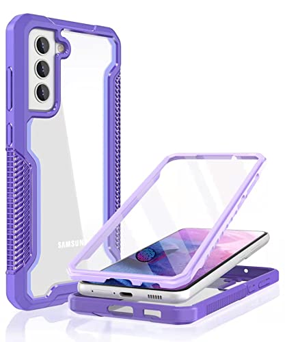 ANSHOW for Samsung Galaxy S21 FE 5G Case, with [Soft Built-in Screen Protector] [Touch Sensitive], Full Body Slim Rugged Shockproof Cover with Dual Layer Clear Protective for Outdoor Sports, Purple
