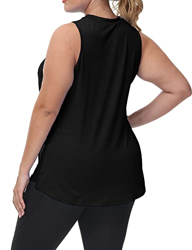 Uoohal Women’s Plus Size Sports Tops Sleeveless Side Slit Summer Loose Fit Workout Yoga Athletic Shirts Black 3X