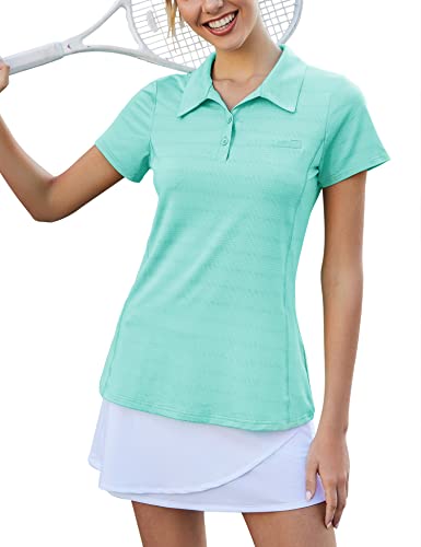 Women Golf Polo Shirts Short Sleeve UV Sun Protection Summer Tops Moisture Wicking Athletic T Shirt Green