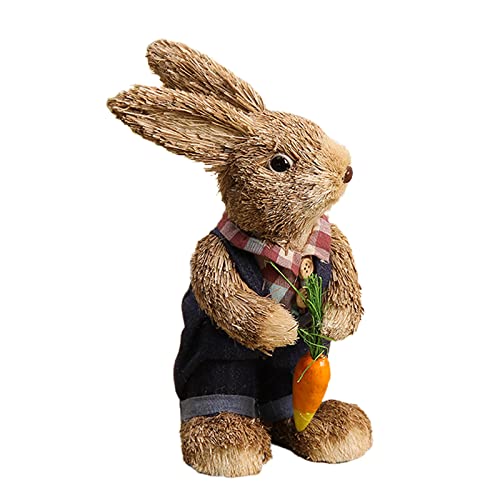 Alapaste Standing Easter Bunny Figures,9.1inch Funny Sisal Easter Bunny Wearing Clothes Holding Carrot for Party and Home Garden Decor,Great Gifts for Children Friends Family
