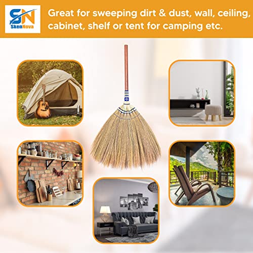 SN SKENNOVA – 28-inch of Short Asian Broom Whisk Broom Thai Natural Grass Broom Solid Wood Handle for RV’s Tent Camping | The Storepaperoomates Retail Market - Fast Affordable Shopping
