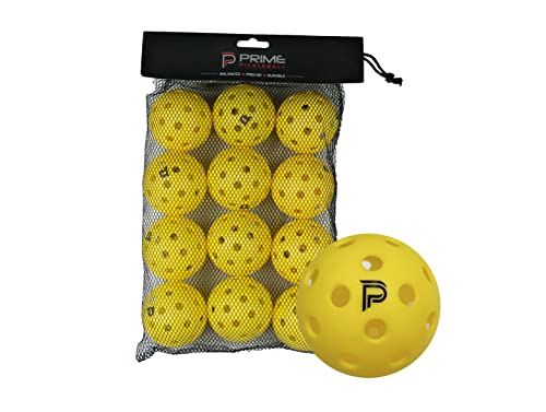 Prime Pickleball Balls – Premium Outdoor Pickleballs – 12 Pack with Mesh Bag – Highly Durable – True Bounce Every Time – Works Great in The Wind – Highly Visible