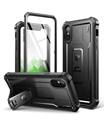 Dexnor for iPhone Xs max Case, [Built in Screen Protector and Kickstand] Heavy Duty Military Grade Protection Shockproof Protective Cover for iPhone Xs max Black