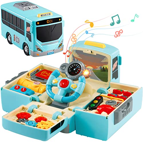 Joyibay Car Toy Bus for Toddlers – Simulation Steering Wheel School Bus Toys for Kids Educational Bus Driving Toy Musical Bus Transport Play Vehicles for Birthday and Easter Gift