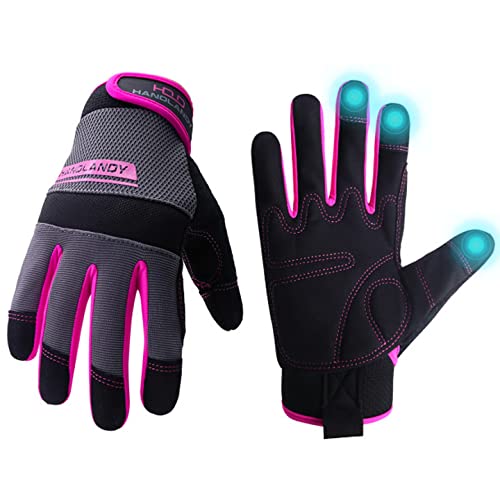 AIGEVTURE Work Gloves Women,Utility Gardening Gloves Touch Screen,Thin Mechanic Working Gloves Pink,Comfortable,Flexible,Fit