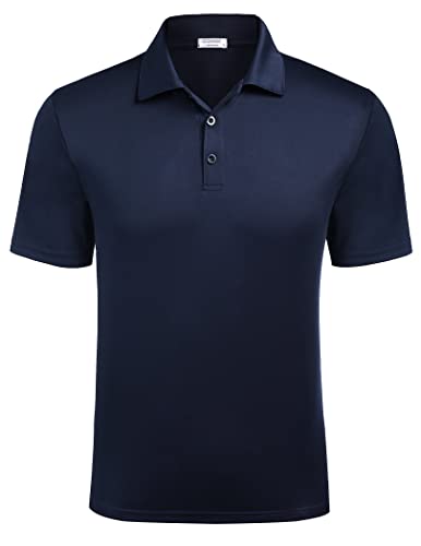 COOFANDY Lightweight Polo Shirt Comfortable Classic Fit for Men UPF 50 Short Sleeve Shirts, Navy Blue, Medium