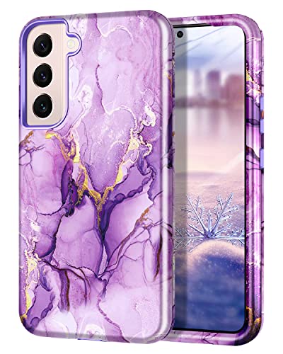 Lamcase for Samsung Galaxy S22 5G Case, Heavy Duty Shockproof Hybrid Hard PC Soft TPU Bumper Three Layer Drop Protection Anti-Fall Cover for Samsung Galaxy S22 (6.1 inch), Purple Marble