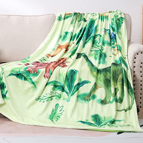 Jurllyshe Throw Blanket Dinosaur Sherpa Blanket for Kids, Cartoon Gift Blanket Soft Worm Fleece Plush Blanket Kids Adult for Crib Bed Couch Chair Living Room (Green Dinosaur, 60″x80″)