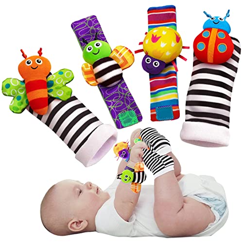 Baby Infant Rattle Socks Toys, Wrist Rattles and Foot Finders for Baby Boy or Girl – New Baby Gift Infant Toys 4PCS