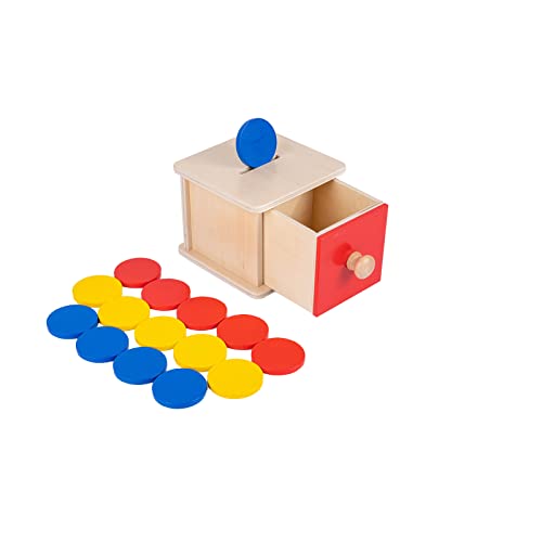 Adena Montessori Infant Coin Box Montessori Toys for 1 Year Old Babies 1.5 – 2 Years Toddlers (Drawer Doesn’t Come Out Completely)