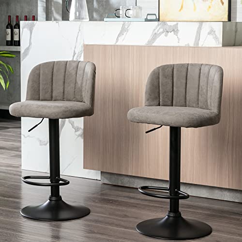 DM-Furniture Barstools Set of 2 Bar Height 24” to 32” Counter Height Stool Swivel Leather Bar Stools for Home Kitchen Island Breakfast Bar, Grey
