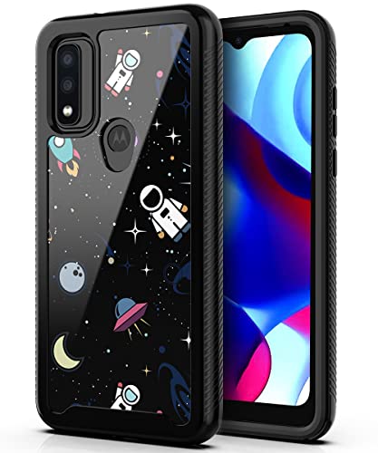 PBRO Case for Moto G Pure Case 2021,Cute Astronaut Case Dual Layer Soft Silicone & Hard Back Cover Heavy Duty PC+TPU Protective Shockproof Case for Motorola G Pure -Space/Black