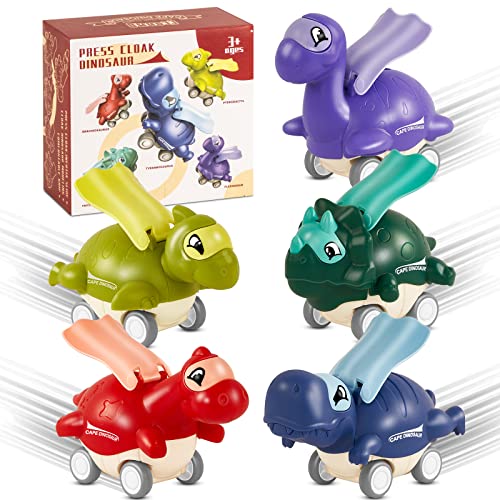 Dinosaur Toy Cars for Toddlers Boys Girls, Hoolicute 5 Pcs Dinosaur Toy Trucks, Press & Go Toys, Cloak Dino Cars Toddler Toys for 2 3 4 5 Year Old Baby Kids, Gift Toys Vehicles for Boys Girls