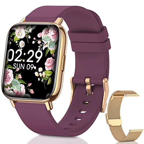 NAIXUES Smart Watches for Women, 1.69″ HD LCD Smart Watch with Stainless Band Heart Rate Blood Oxygen Blood Pressure Sleep Monitor, IP68 Waterproof Fitness Smart Watch for Android iOS Phones, Purple