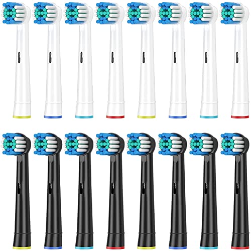 Aoxgao Replacement Heads Compatible with Braun Oral B Electric Toothbrush, 16 Pack Precision Brush Heads Clean for Oral-B Pro 1000/500/1500/5000/8000/9600 Vitality Genius x( 8 White+8 Black)