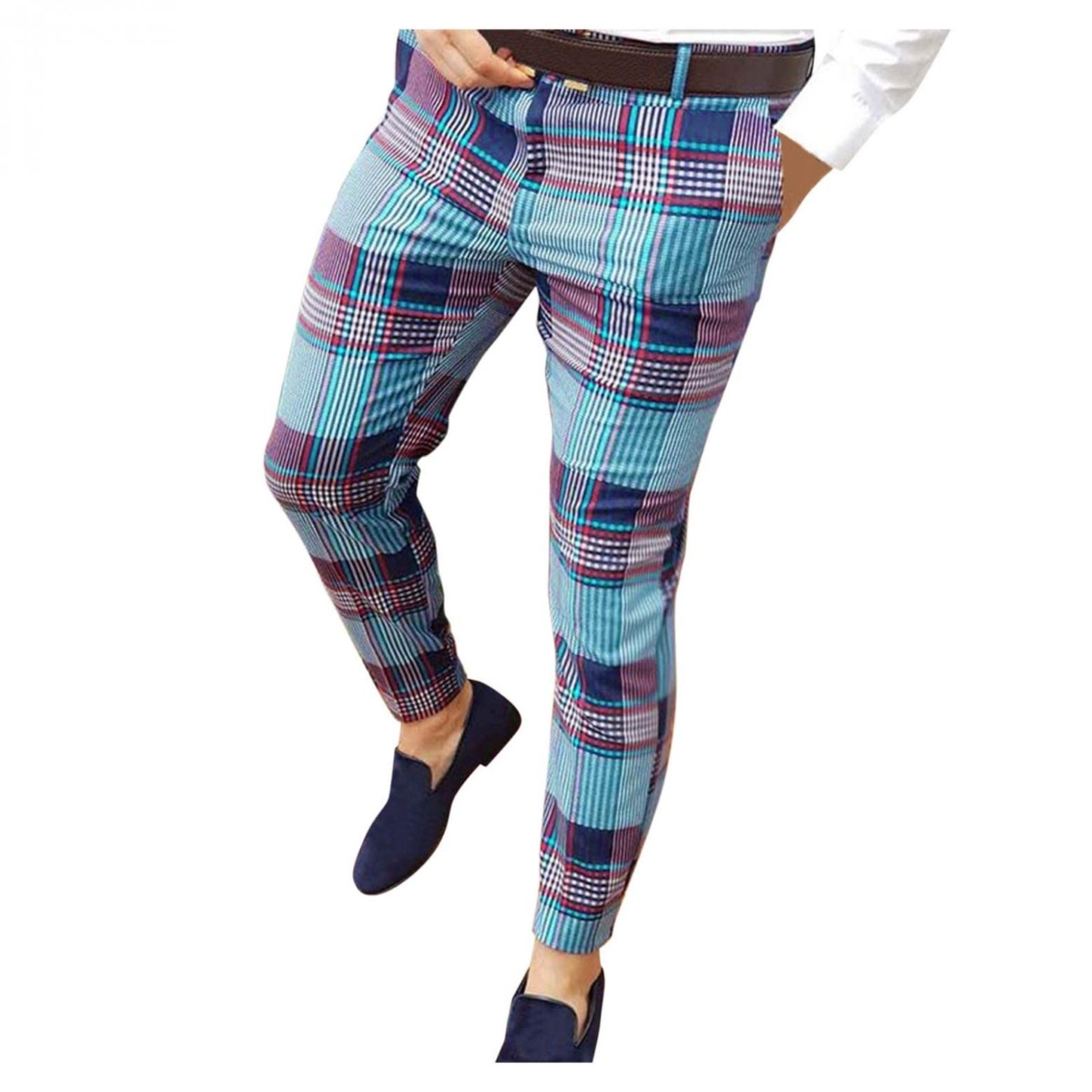 JUNGE Mens Dress Pants, Business Mens Plaid Pants,Slim Fit Tapered Leg Trouser Stretch Golf Pants Skinny Dress Trousers | The Storepaperoomates Retail Market - Fast Affordable Shopping