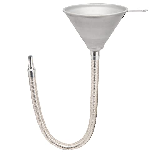 Steel Bendable Spout Wide Mouth Funnel with Filter and 24″ Flexible Pipe, Silver Galvanized Funnel for All Oils, Fuel and Other Liquids