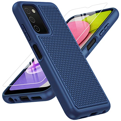 for Samsung Galaxy A03s Case Shockproof: Dual Layer Protective Heavy Duty Cell Phone Cover Rugged with Non Slip Textured Back – Military Protection Bumper Tough – 6.5inch (Blue Navy)