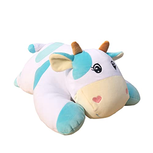 Hofun4U Cow Plush Pillow, 31 inch Diary Cow Stuffed Animal Doll Toy, Soft Giant Milky Cow Plush Pillow, Home Decoration Xmas Birthday Gift for Adults Kids Girls Boys (White & Blue)