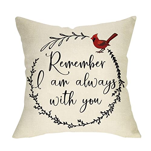 Pycat Cardinal Red Bird Remember I am Always with You Throw Pillow Cover 22 x 22 Sofa Couch Christian Decoration Farmhouse Home Décor Olive Wreath Decorative Pillowcase Cotton Linen Cushion Case