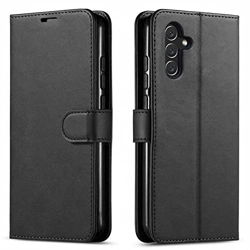 Galaxy A13 5G Case, Samsung Galaxy A13 5G Case, With [Tempered Glass Screen Protector Included] STARSHOP PU Leather Wallet Shockproof Phone Cover Kickstand With Pocket Card Slots Magnet Closure-Black