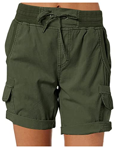 Hooever Women’s Hiking Cargo Shorts with 6 Pockets Outdoor Summer High Waist Bermuda Shorts (Army Green, M)