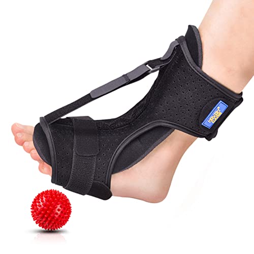 HOVOH CARE Plantar Fasciitis Night Splint Lightweight Foot Drop Ankle Orthotic Brace Arch Achilles Tendonitis Heel Pain Relief Sleep Comfortably Support with Hard Spiky Massage Ball, black, One Size