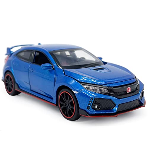 2017 Civic Type R Model Car Hatchback Sports Diecast Toy Cars 1/32 Scale Metal Pull Back Children’s Die-cast Vehicles, Doors Open Light Sound, Boys Toys Kids Gifts Collection for Adults Men, Blue