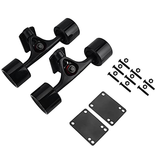 2pcs Skateboard Truck with Skate Wheel Riser,Pad Bearing Accessory Skateboard Truck Combo Set,for Perfecting Your Ollie and Kickflip Practice and Land Tricks Learn(black shaft(Black shaft black wheel)
