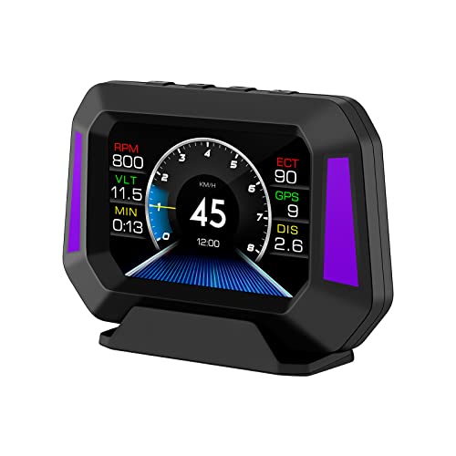 Flashark 3.5″ Car HUD, Upgrade OBD2+GPS+Slope Meter Mode Head Up Display with Ambient Light, with Tachometer Troubleshooting Reading ECU Data Display Improved Warning Function, for All Vehicles