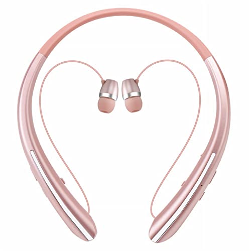 Bluetooth Headphones, Wireless Neckband Headset Retractable with Sweatproof Stereo Earbuds Call Vibrate Alert Earphones with Mic by NVOPERANG (Rose Gold)