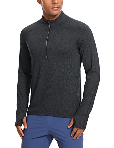 CRZ YOGA Men’s Half Zip Golf Pullover Athletic Long Sleeve T-Shirts Mock Neck 1/2 Workout Running Sweatshirt with Pocket Black Heather X-Large