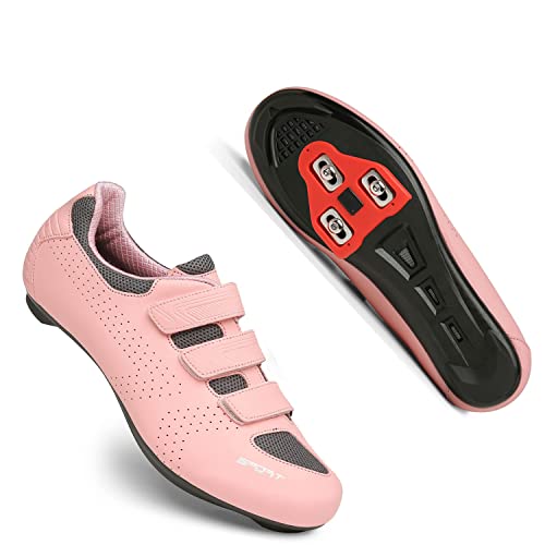 Honosuker Look Delta Cleats Cycling Shoes Womens Pink Indoor Spin Road Bike Shoes Peloton Compatible Outdoor Clip in Cycling Shoes Women 41