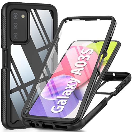 JXVM for Samsung Galaxy A03s Phone Case: Full Protection Shockproof Rugged Phone Cover with Built-in Screen Protector – Clear Back Phone Cases Design for Galaxy A03s (Black)