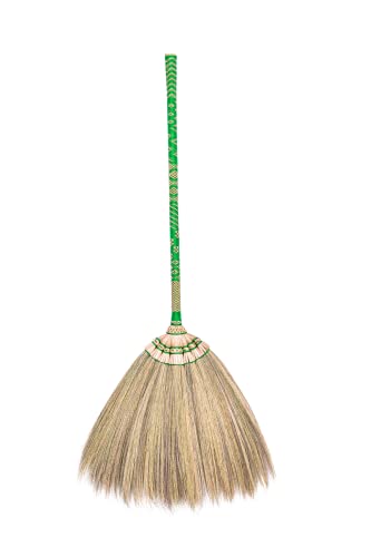 SN SKENNOVA – Broom Asian for Sweeping Dirt Dust Garbage Wedding Broom for Jumping with Bamboo Grass Full Embroidery Woven nylong Thread Vintage Style