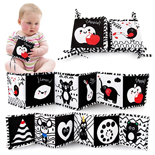 teytoy Black and White High Contrast Baby Book Infant Tummy Time Newborn Toys 0 3 Months Brain Development Stroller Toys Crinkle Folding Baby Soft Books Crib & Carseat Toys for Infants 0-6 Months
